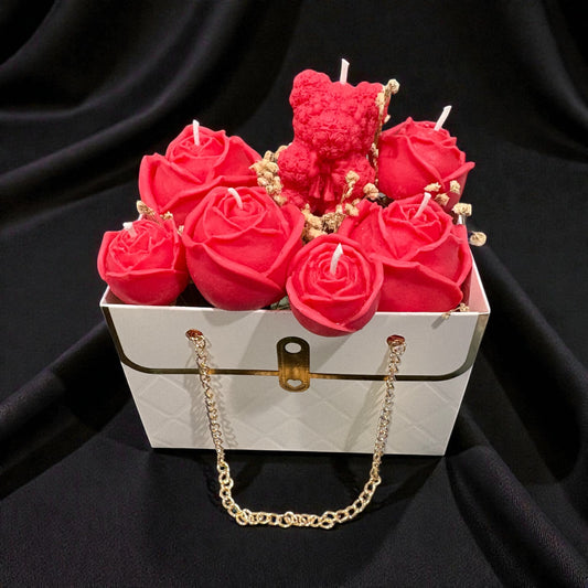 Rose Candle Bouquet With Teddy Bear